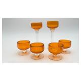 6-Vintage Amber Glass Candlestick