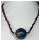 VTG Cloisonnï¿½ & Garnet Necklace