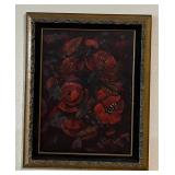 Framed Dark Floral Painting w/Velvet Trim