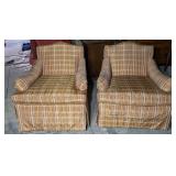 *Pair of Designer Upholstered Striped Armchairs