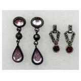 2 Pair Purple Stone Fashion Earrings