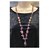 Long Purple Glass Bead Necklace