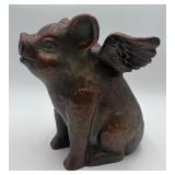 Whimsical Ceramic Rustic Brown Flying Pig