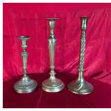 *Set of 3 Vintage Brass Candlesticks