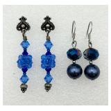 2 Pair Blue Crystal Bead Fashion Earrings