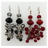 2 Pair Fancy Black & Red Cluster Earrings