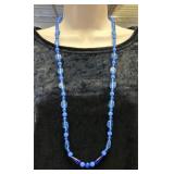 Long Mixed Blue Glass Bead Necklace