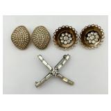 Rhinestone ï¿½Xï¿½ Pin & 2 Pair of Ear Clips