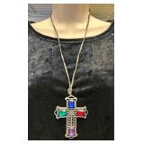 Large Vintage Pewter Cross Necklace