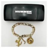 Chunky Golden Charm Bracelet, Hummer Eyeglass Case
