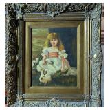 *Vtg Girl w/Rabbits Original Oil Painting