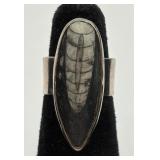 Sterling Silver & Orthoceras Fossil Ring