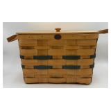 Peterboro Basket Co. Woven Wood & Leather Basket