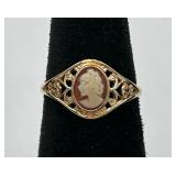 Antique 10K Gold Cameo Filigree Ring