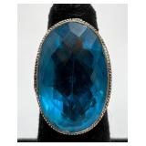 Sterling Silver Ring w/ Large Blue Faceted Stone