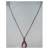 925 Treated Pink Moonstone Pendant Necklace