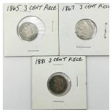 1865, 1867, 1881 3 Cent Coins