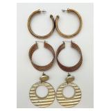 3 Pair of Large Hoop Pierced Earrings