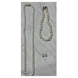 Faux Pearl Necklace, Bracelet & Earring Set