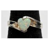 Sterling Silver Opal & Diamond Ring