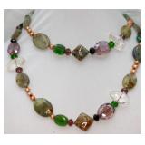 925 Handknotted Glass beads & Pearls Necklace