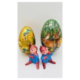 VTG Pixie Elf Salt/Pepper Shakers,Paper & Tin Eggs