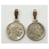 2 Sterling Silver Buffalo Nickel Pendants