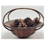 Rustic Adirondack-style Basket W/Pinecones