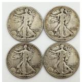 4 Walking Liberty 90% Silver Half Dollars