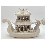 White Porcelain Sculpture Chinese Dragon Boat