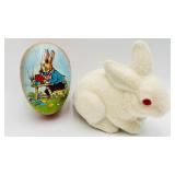 Flocked Bunny Bank & Paper Egg Candy Container