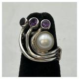 Sterling Silver, Amethyst & Mother-of-Pearl Ring