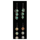 2 Pairs of Stone Bead Earrings (1 Pair 925)