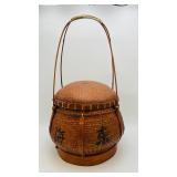 Antique Woven Bamboo Chinese Basket, Signed