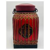 VTG Hand-painted red & Black Bamboo Rice Container