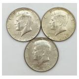 3-1964 Kennedy 90% Silver Half Dollars