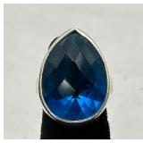 Sterling Silver Ring w/ Faceted Blue Stone