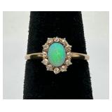 Very Pretty Antique 14K Gold, Opal & Diamond Ring