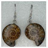 925 Genuine Fossilized Ammonite Shells Earrings