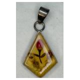 925 Preserved Red Flower Pendant