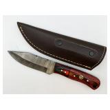 Damascus Steel Hunting Knife w/ Sheath