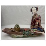 Handmade Chinese Wucai Porcelain Statue, Signed