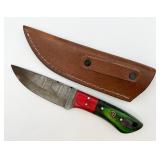 Damascus Steel Hunting Knife w/ Sheath