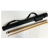 Vintage 2-Piece Carved Hardwood Pool Cue w/ Case