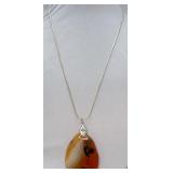 925 Carnelian Agate Pendant Necklace