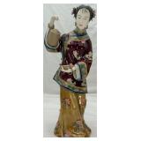 Handmade Chinese Wucai Porcelain Statue, Signed