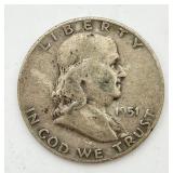 1951 Franklin 90% Silver Half Dollar