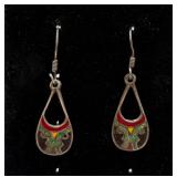 Sterling Silver Turquoise, onyx & Coral Earrings