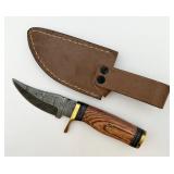 Small Damascus Steel Knife w/ Sheath