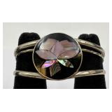 Silver Tone Floral Inlay Cuff Bracelet